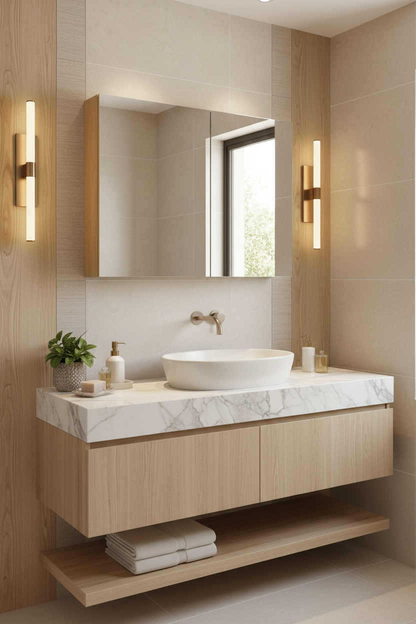 PLYWOOD MIRROR CABINET 2 Door LIGHT OAK