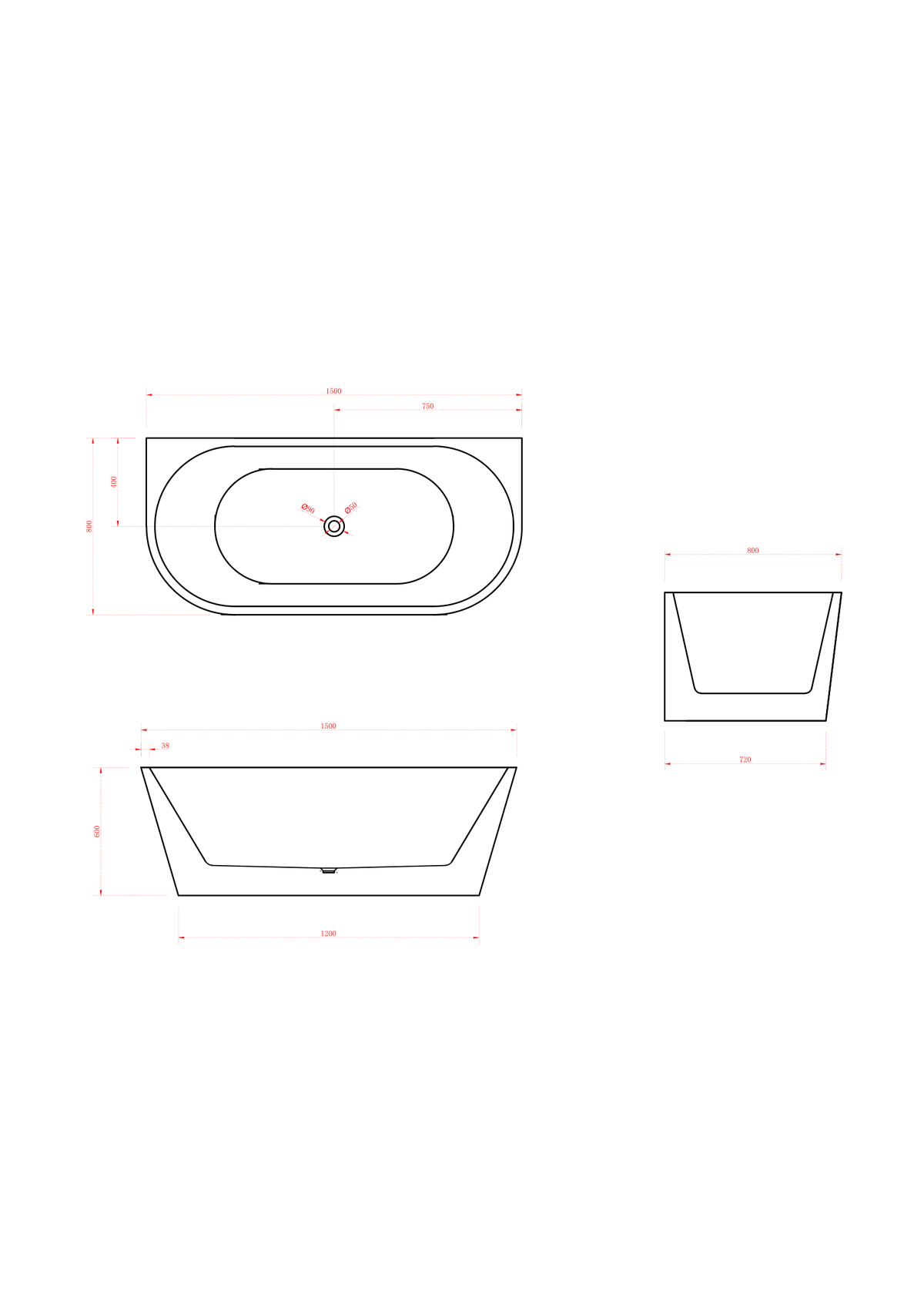 Back To Wall Freestanding Bathtub (191)