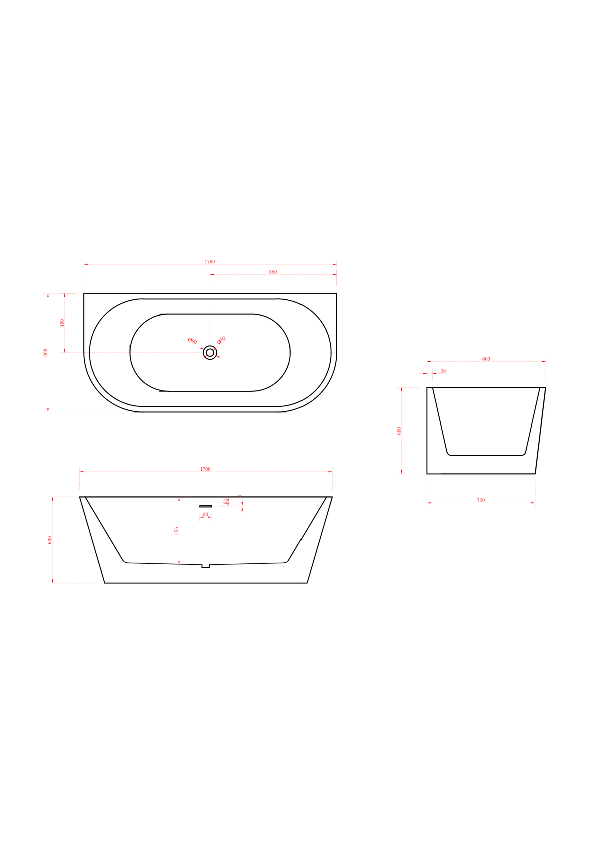 Back To Wall Freestanding Bathtub (191)