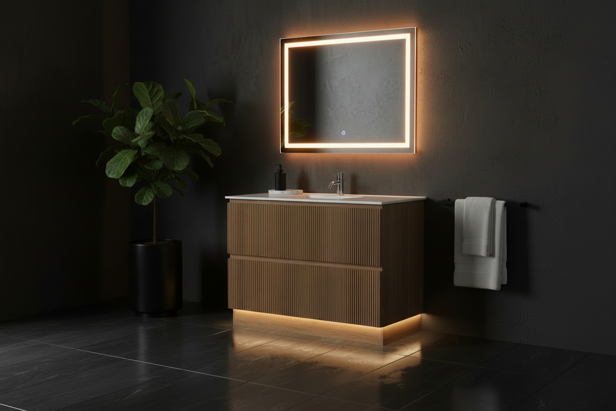 ANNIE LIGHT OAK RIBBED FREESTANDING PLYWOOD VANITY