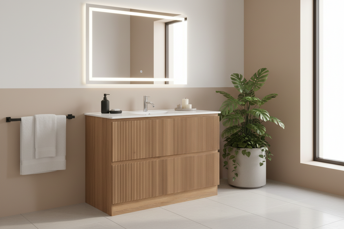 ANNIE LIGHT OAK RIBBED FREESTANDING PLYWOOD VANITY