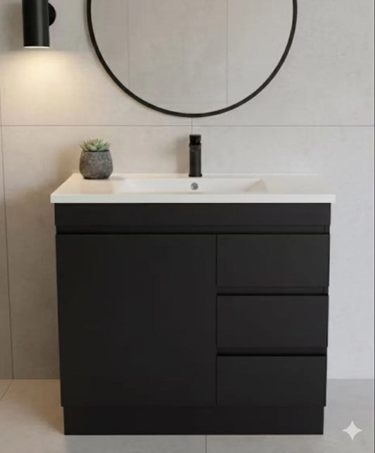 PLYWOOD MEDDY DARK OAK FLOORSTANDING VANITY WITH CERAMIC TOP