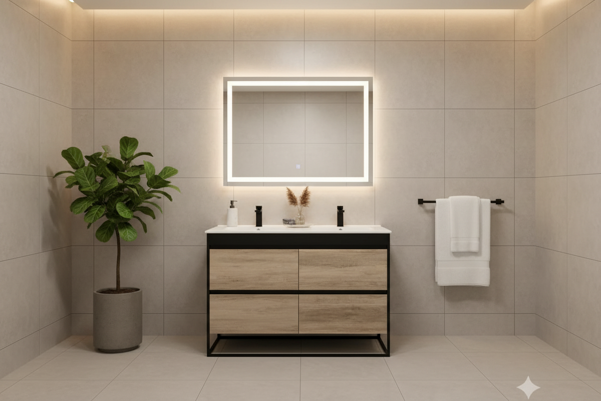 PARI DOUBLE SHADE BLK-LO FREESTANDING PLYWOOD VANITY