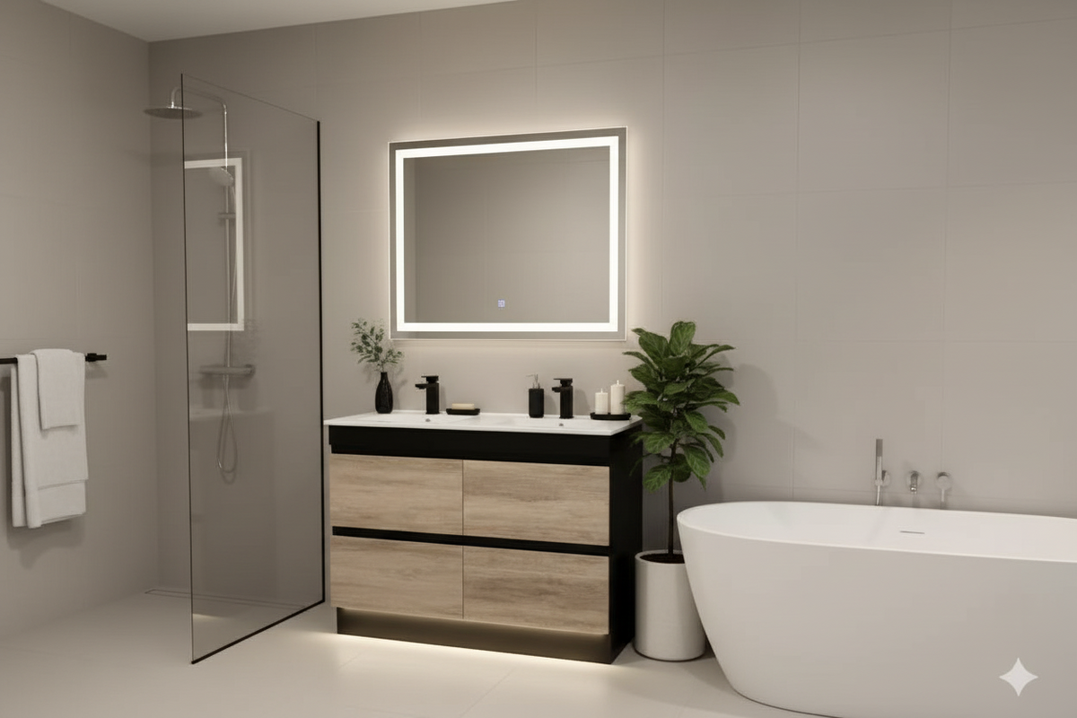 PARI DOUBLE SHADE BLK-LO FREESTANDING PLYWOOD VANITY