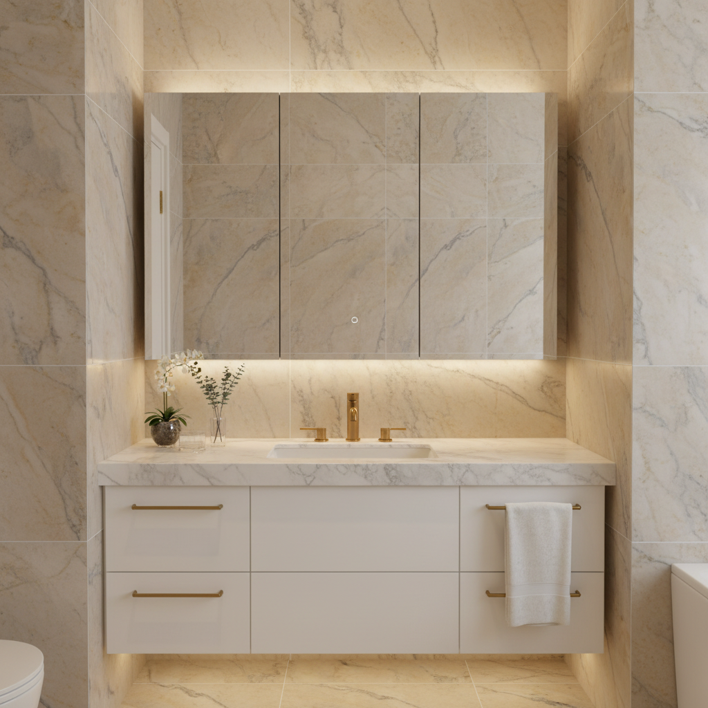 PLYWOOD MIRROR CABINET 3 Door WHITE