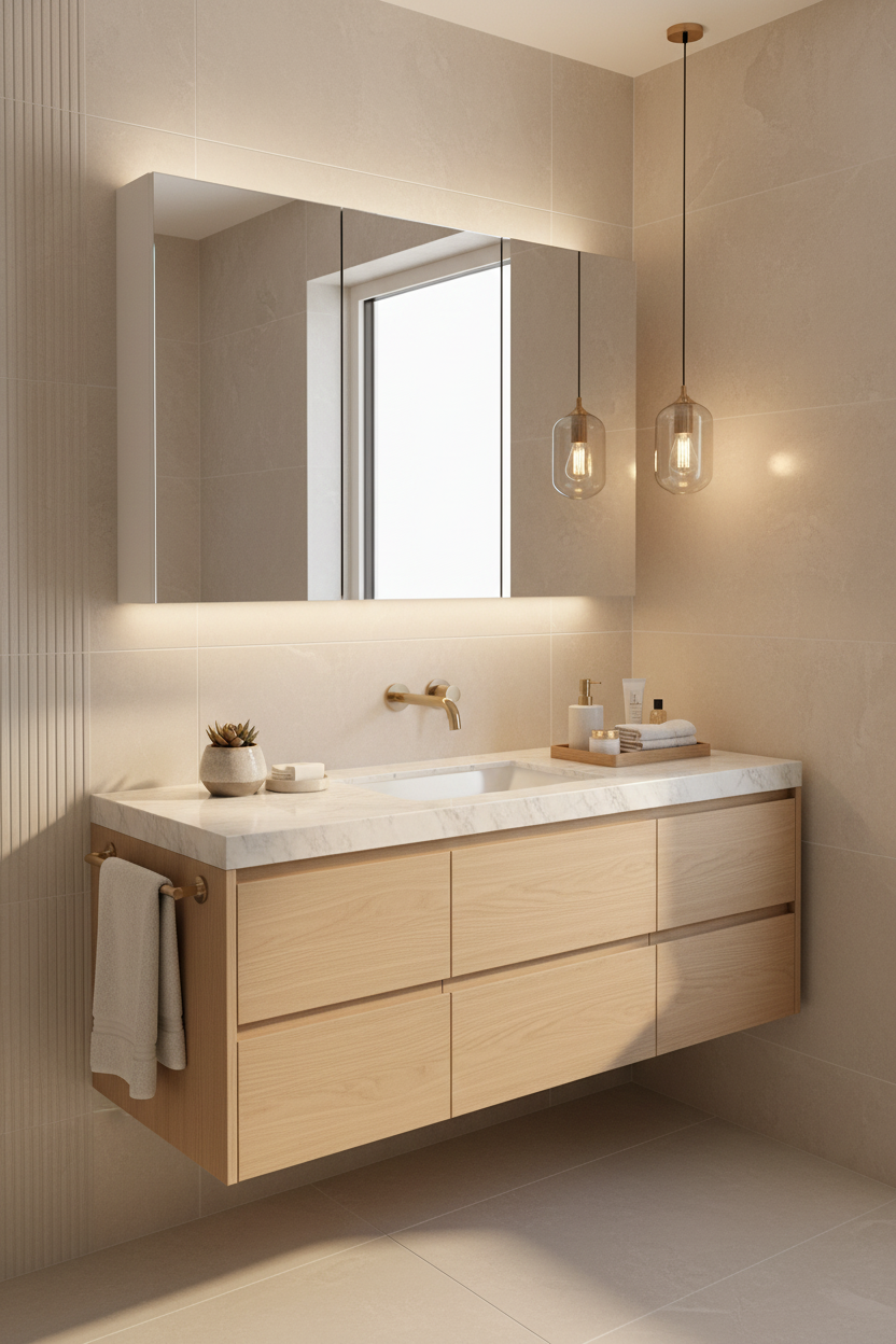 PLYWOOD MIRROR CABINET 3 Door WHITE