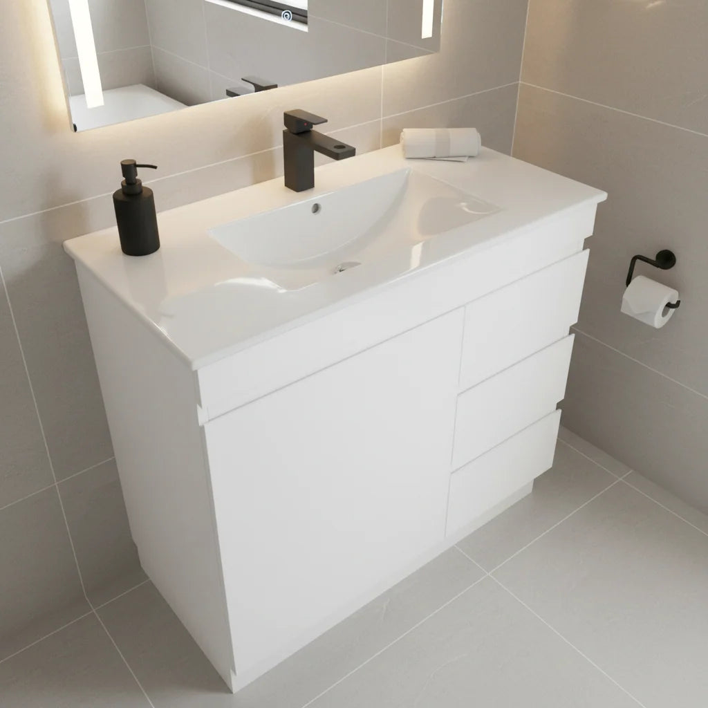 PLYWOOD MEDDY WHITE FLOORSTANDING VANITY WITH CERAMIC TOP