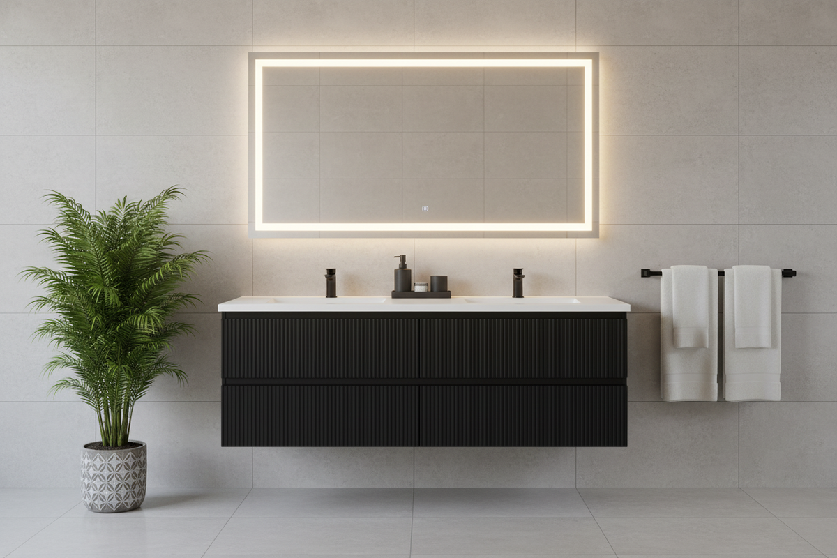 ANNIE MATT BLACK RIBBED WALLHUNG PLYWOOD VANITY