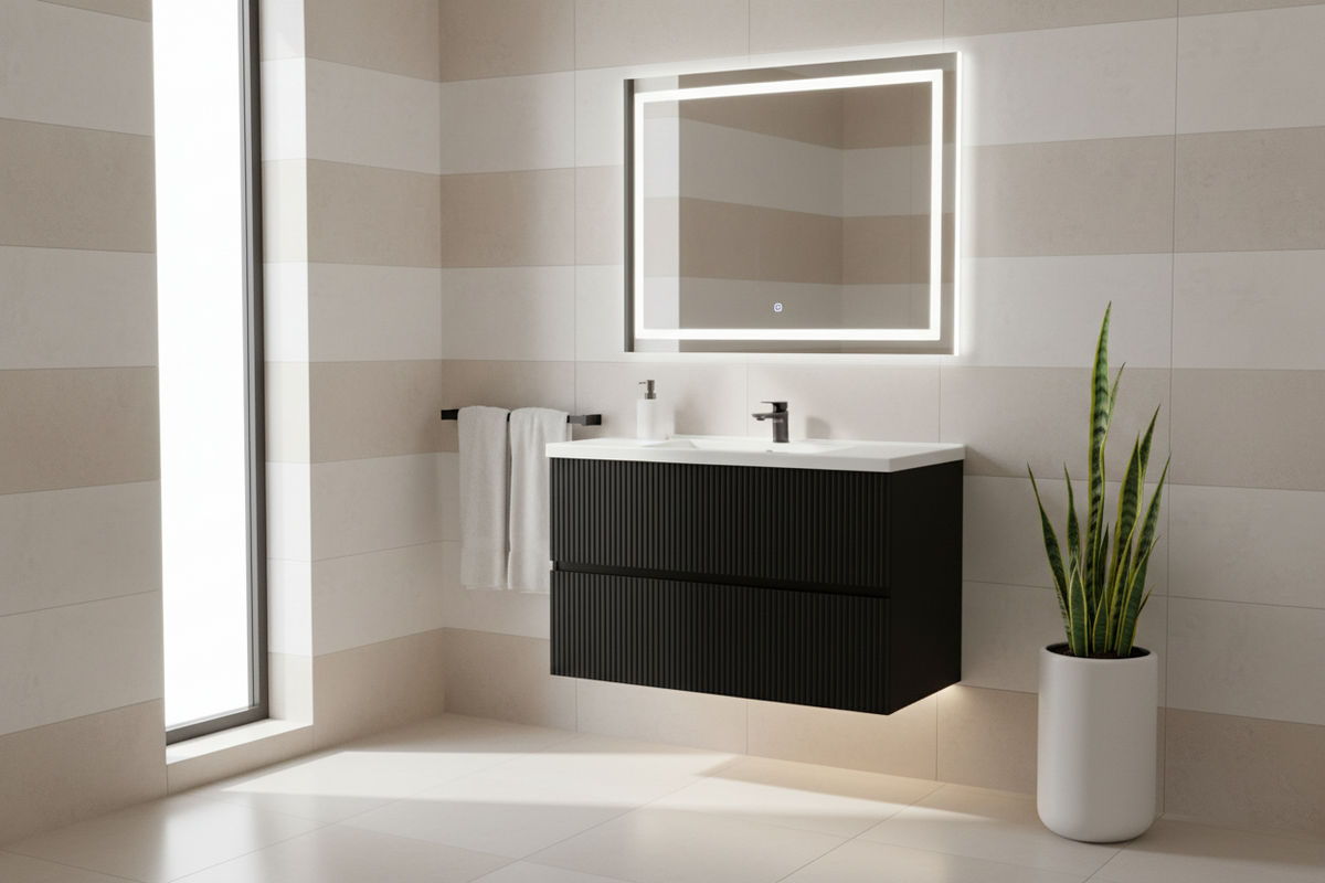 ANNIE MATT BLACK RIBBED WALLHUNG PLYWOOD VANITY