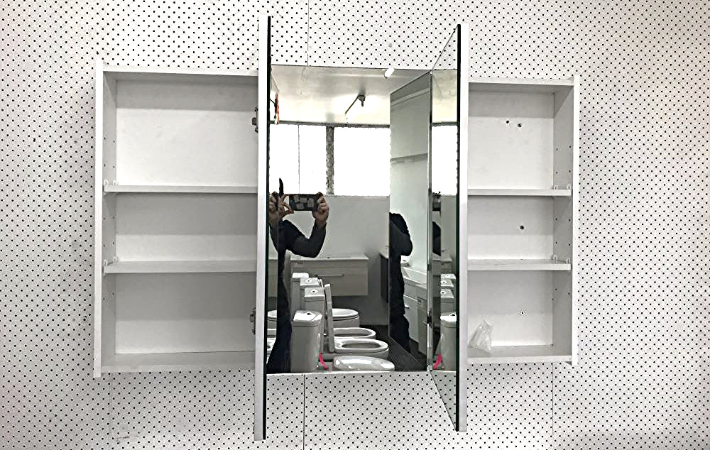 PLYWOOD MIRROR CABINET 3 Door DARK OAK
