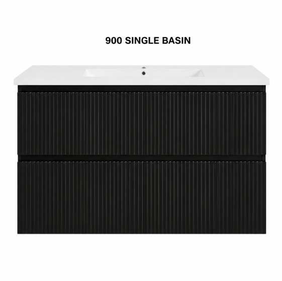 ANNIE MATT BLACK RIBBED WALLHUNG PLYWOOD VANITY
