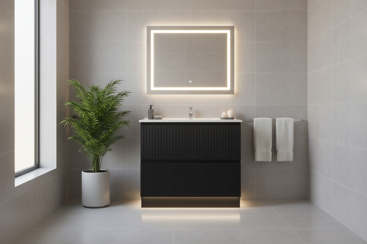ANNIE MATT BLACK RIBBED FREESTANDING PLYWOOD VANITY