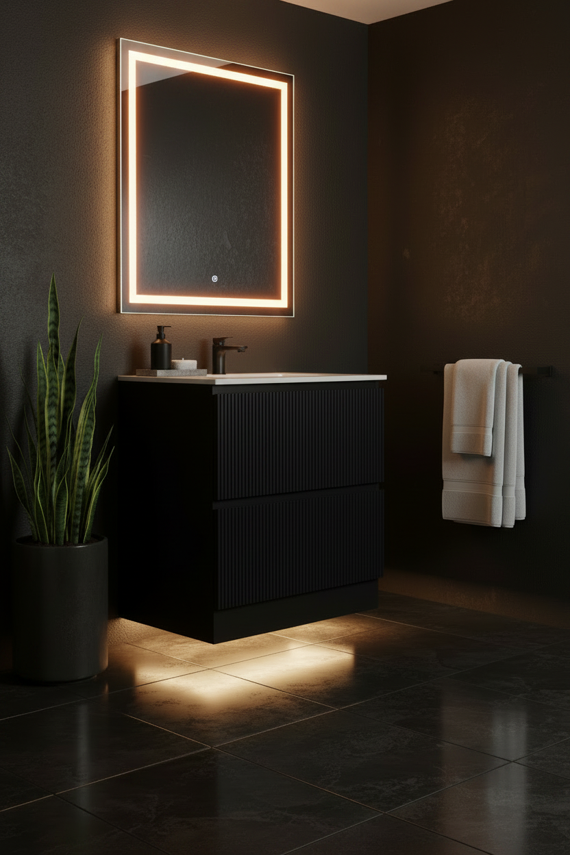 ANNIE MATT BLACK RIBBED FREESTANDING PLYWOOD VANITY