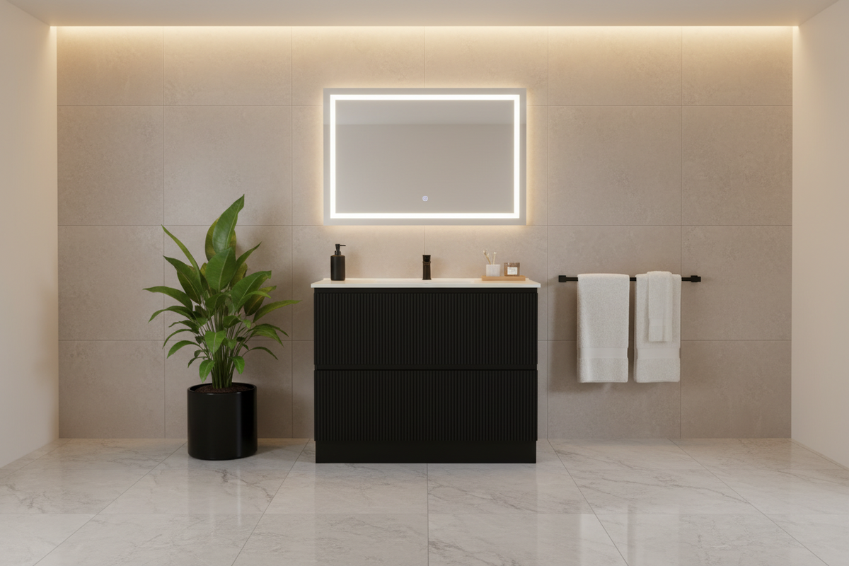 ANNIE MATT BLACK RIBBED FREESTANDING PLYWOOD VANITY