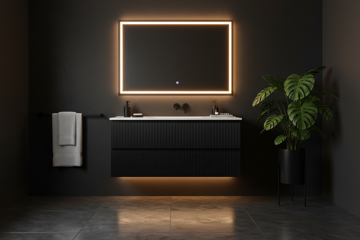 ANNIE MATT BLACK RIBBED WALLHUNG PLYWOOD VANITY