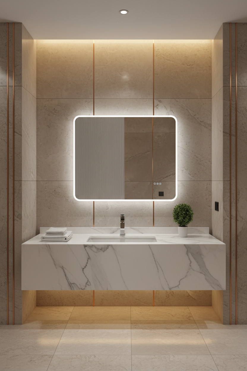 FRONT LIGHT RECTANGLE LED MIRROR WITH RIM