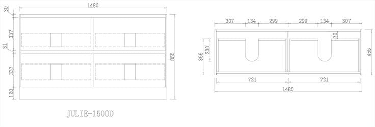 JULIE WHITE GLOSS 1500D FREESTANDING VANITY - 1 B5/ B4/ C4/ C5/ B5A/ C5A/A1*
