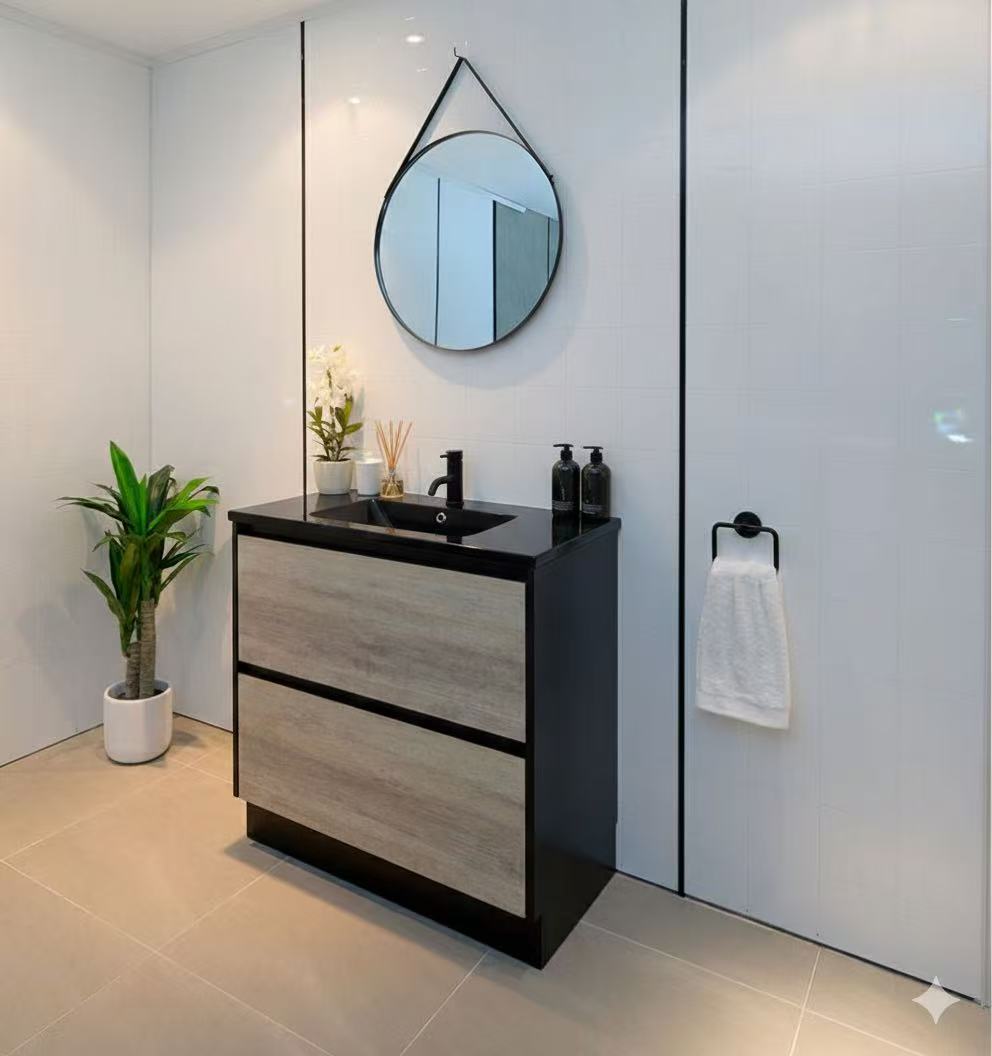 PARI DOUBLE SHADE BLK-LO FREESTANDING PLYWOOD VANITY