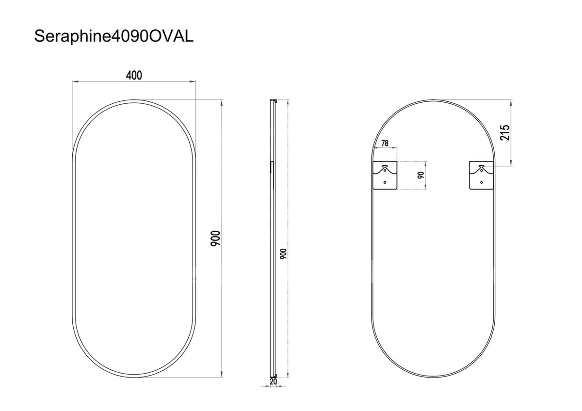 SERA Black Framed OVAL Mirror With Black Aluminum Frame 400MM*900MM