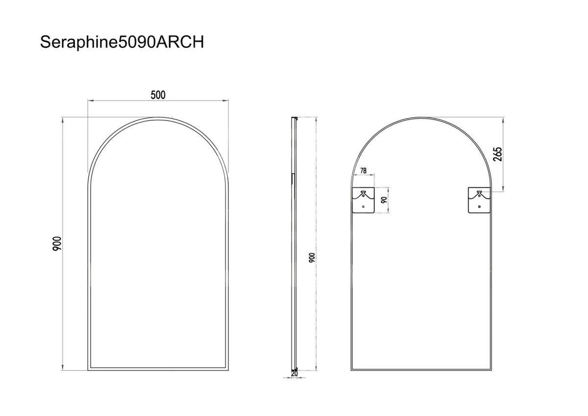 SERA Black Framed Arch Mirror With Black Aluminum Frame 5090